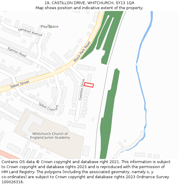 19, CASTILLON DRIVE, WHITCHURCH, SY13 1QA: Location map and indicative extent of plot