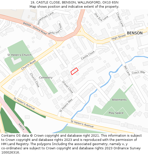 19, CASTLE CLOSE, BENSON, WALLINGFORD, OX10 6SN: Location map and indicative extent of plot