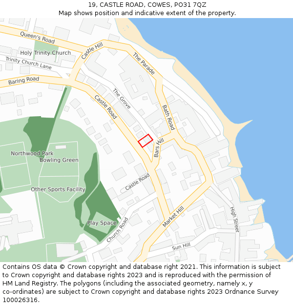 19, CASTLE ROAD, COWES, PO31 7QZ: Location map and indicative extent of plot