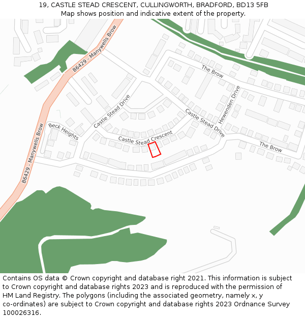 19, CASTLE STEAD CRESCENT, CULLINGWORTH, BRADFORD, BD13 5FB: Location map and indicative extent of plot