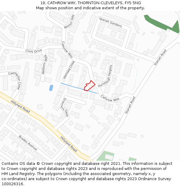 19, CATHROW WAY, THORNTON-CLEVELEYS, FY5 5NG: Location map and indicative extent of plot