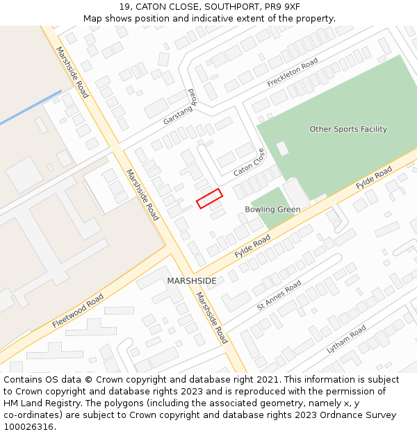 19, CATON CLOSE, SOUTHPORT, PR9 9XF: Location map and indicative extent of plot