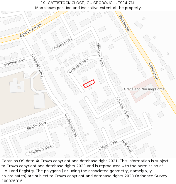 19, CATTISTOCK CLOSE, GUISBOROUGH, TS14 7NL: Location map and indicative extent of plot