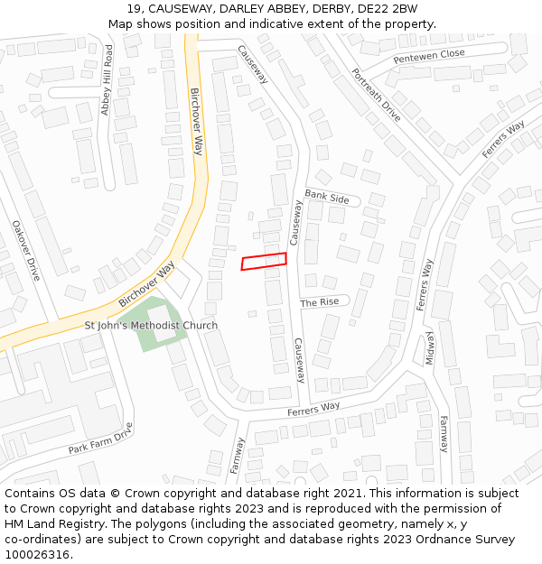 19, CAUSEWAY, DARLEY ABBEY, DERBY, DE22 2BW: Location map and indicative extent of plot