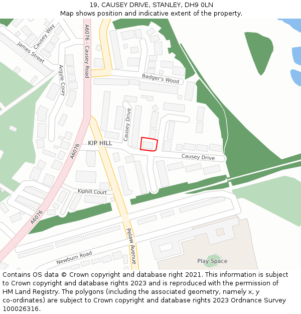 19, CAUSEY DRIVE, STANLEY, DH9 0LN: Location map and indicative extent of plot