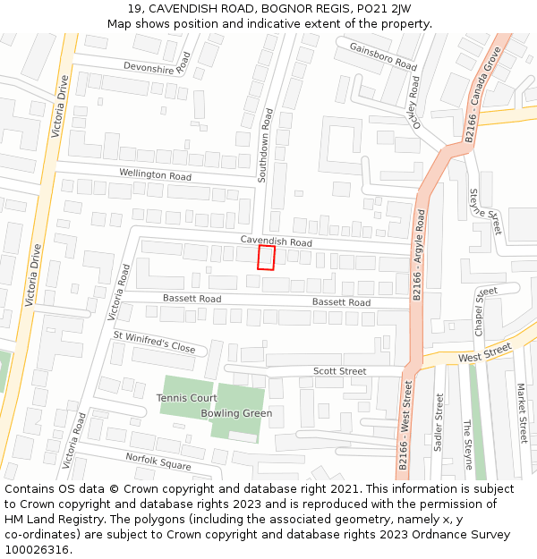 19, CAVENDISH ROAD, BOGNOR REGIS, PO21 2JW: Location map and indicative extent of plot