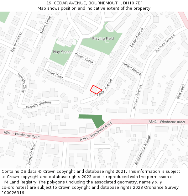 19, CEDAR AVENUE, BOURNEMOUTH, BH10 7EF: Location map and indicative extent of plot