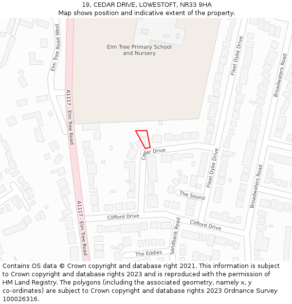 19, CEDAR DRIVE, LOWESTOFT, NR33 9HA: Location map and indicative extent of plot