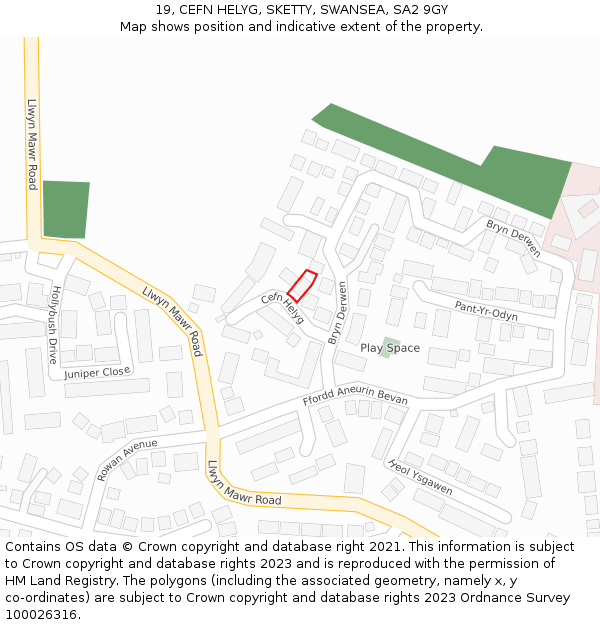 19, CEFN HELYG, SKETTY, SWANSEA, SA2 9GY: Location map and indicative extent of plot