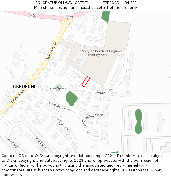 19, CENTURION WAY, CREDENHILL, HEREFORD, HR4 7FF: Location map and indicative extent of plot