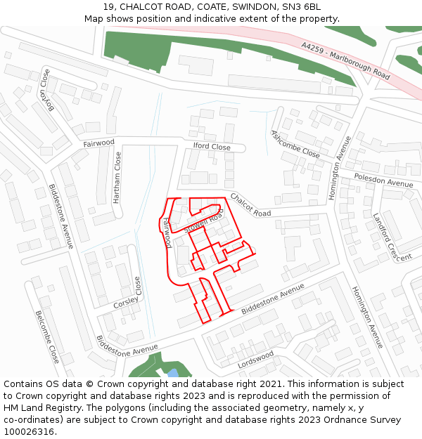 19, CHALCOT ROAD, COATE, SWINDON, SN3 6BL: Location map and indicative extent of plot