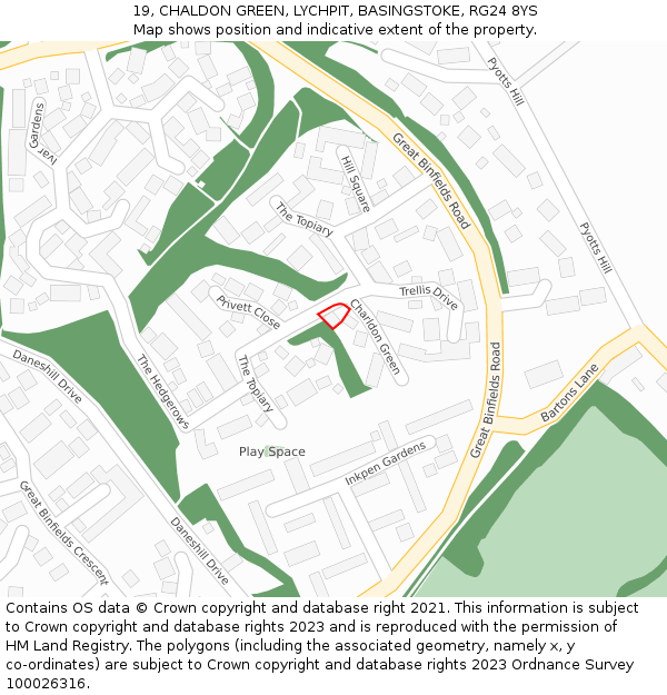 19, CHALDON GREEN, LYCHPIT, BASINGSTOKE, RG24 8YS: Location map and indicative extent of plot