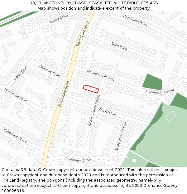 19, CHANCTONBURY CHASE, SEASALTER, WHITSTABLE, CT5 4SS: Location map and indicative extent of plot