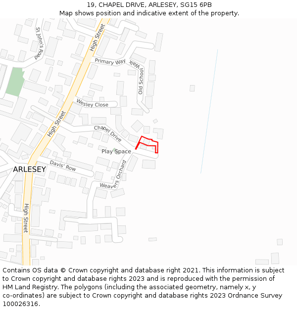 19, CHAPEL DRIVE, ARLESEY, SG15 6PB: Location map and indicative extent of plot
