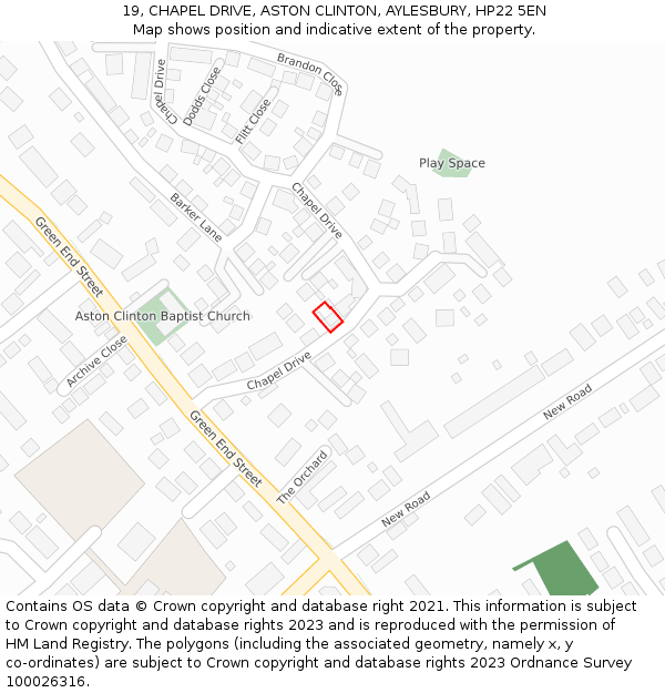 19, CHAPEL DRIVE, ASTON CLINTON, AYLESBURY, HP22 5EN: Location map and indicative extent of plot