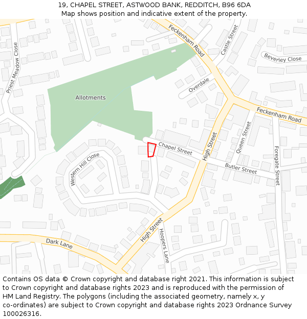 19, CHAPEL STREET, ASTWOOD BANK, REDDITCH, B96 6DA: Location map and indicative extent of plot