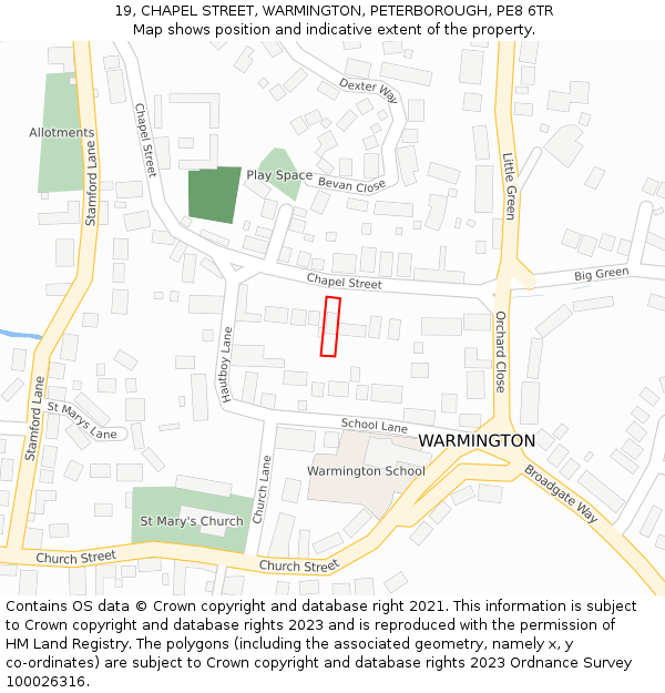 19, CHAPEL STREET, WARMINGTON, PETERBOROUGH, PE8 6TR: Location map and indicative extent of plot