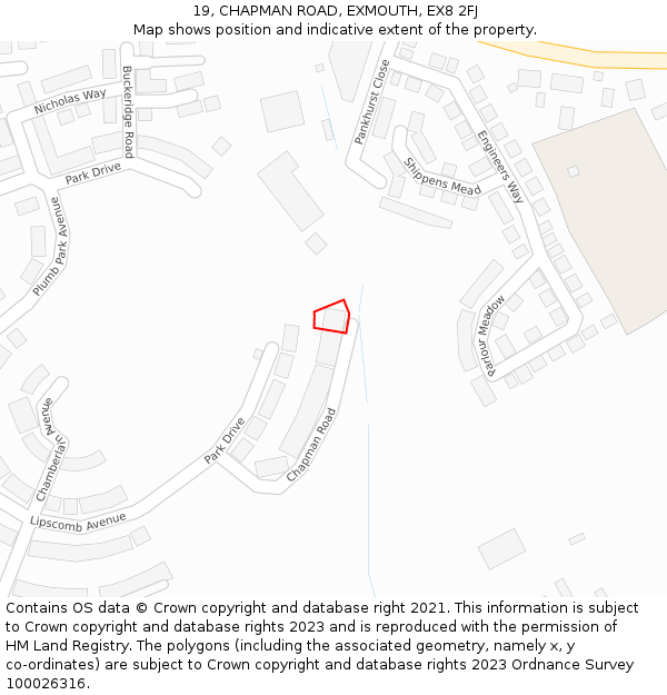 19, CHAPMAN ROAD, EXMOUTH, EX8 2FJ: Location map and indicative extent of plot