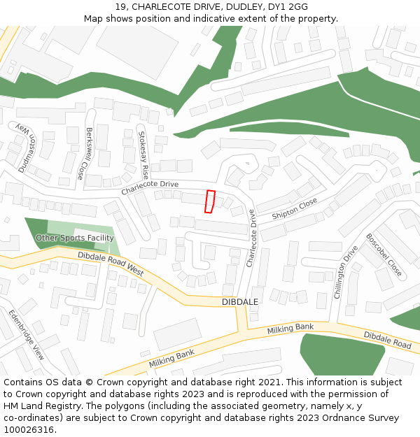 19, CHARLECOTE DRIVE, DUDLEY, DY1 2GG: Location map and indicative extent of plot