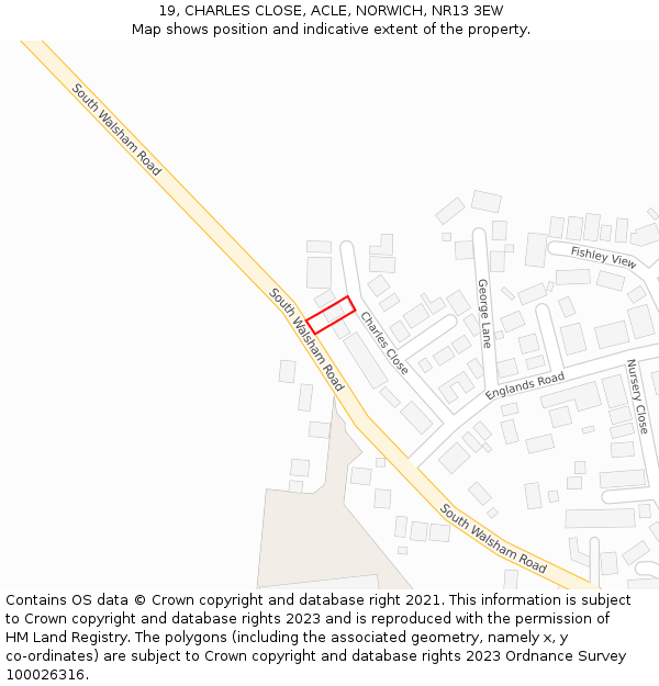 19, CHARLES CLOSE, ACLE, NORWICH, NR13 3EW: Location map and indicative extent of plot