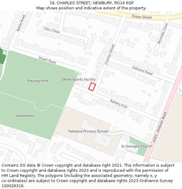 19, CHARLES STREET, NEWBURY, RG14 6QP: Location map and indicative extent of plot