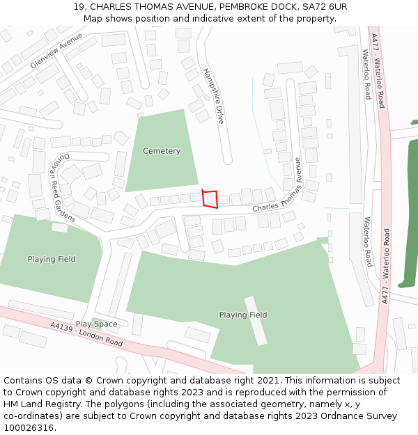 19, CHARLES THOMAS AVENUE, PEMBROKE DOCK, SA72 6UR: Location map and indicative extent of plot