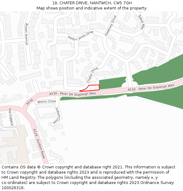 19, CHATER DRIVE, NANTWICH, CW5 7GH: Location map and indicative extent of plot