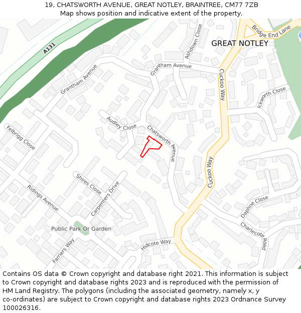 19, CHATSWORTH AVENUE, GREAT NOTLEY, BRAINTREE, CM77 7ZB: Location map and indicative extent of plot