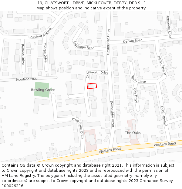 19, CHATSWORTH DRIVE, MICKLEOVER, DERBY, DE3 9HF: Location map and indicative extent of plot