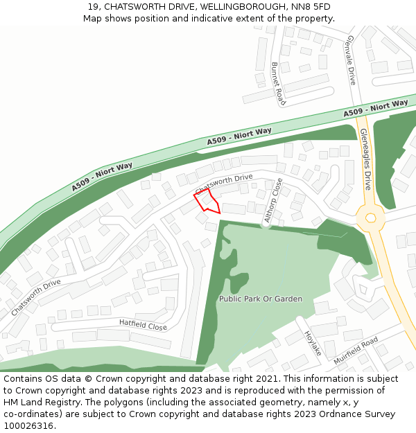 19, CHATSWORTH DRIVE, WELLINGBOROUGH, NN8 5FD: Location map and indicative extent of plot