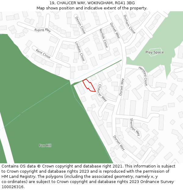 19, CHAUCER WAY, WOKINGHAM, RG41 3BG: Location map and indicative extent of plot