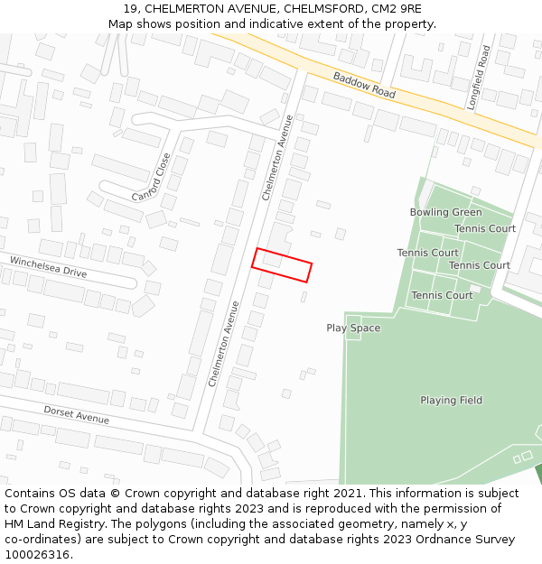 19, CHELMERTON AVENUE, CHELMSFORD, CM2 9RE: Location map and indicative extent of plot