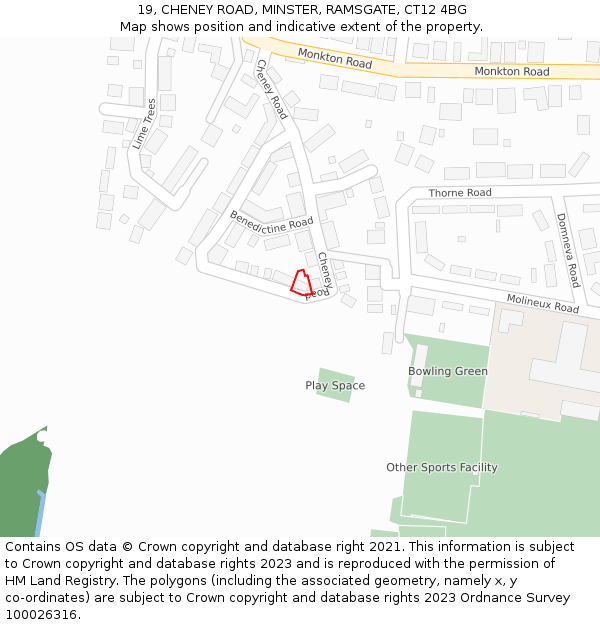 19, CHENEY ROAD, MINSTER, RAMSGATE, CT12 4BG: Location map and indicative extent of plot