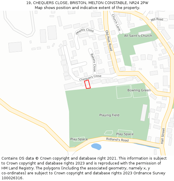 19, CHEQUERS CLOSE, BRISTON, MELTON CONSTABLE, NR24 2PW: Location map and indicative extent of plot