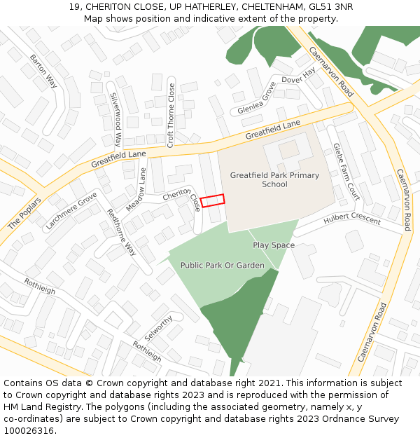19, CHERITON CLOSE, UP HATHERLEY, CHELTENHAM, GL51 3NR: Location map and indicative extent of plot