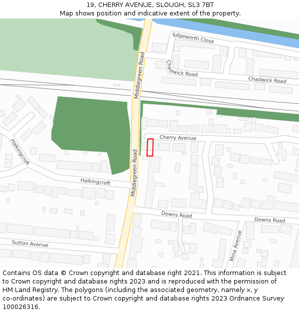 19, CHERRY AVENUE, SLOUGH, SL3 7BT: Location map and indicative extent of plot