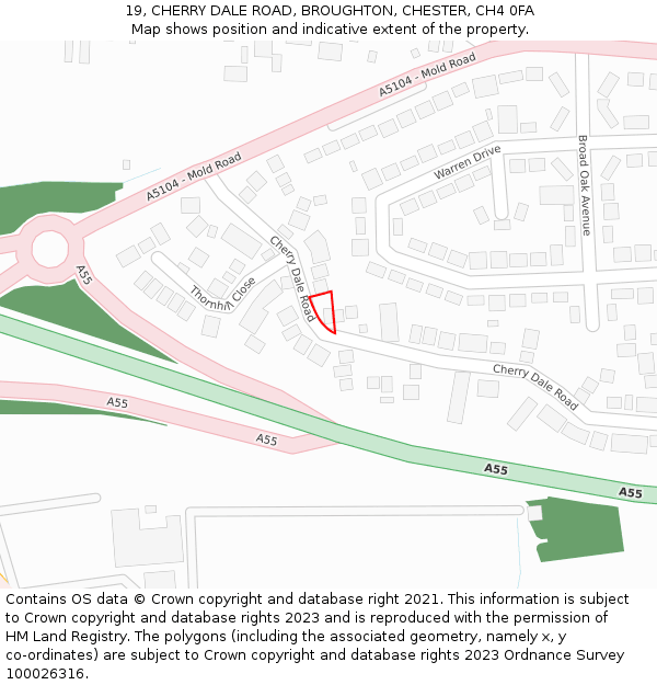 19, CHERRY DALE ROAD, BROUGHTON, CHESTER, CH4 0FA: Location map and indicative extent of plot