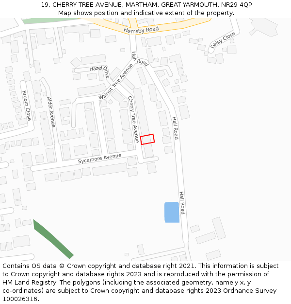 19, CHERRY TREE AVENUE, MARTHAM, GREAT YARMOUTH, NR29 4QP: Location map and indicative extent of plot