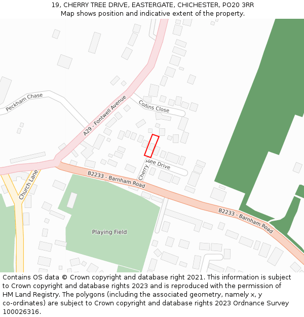 19, CHERRY TREE DRIVE, EASTERGATE, CHICHESTER, PO20 3RR: Location map and indicative extent of plot