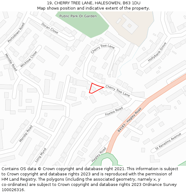 19, CHERRY TREE LANE, HALESOWEN, B63 1DU: Location map and indicative extent of plot