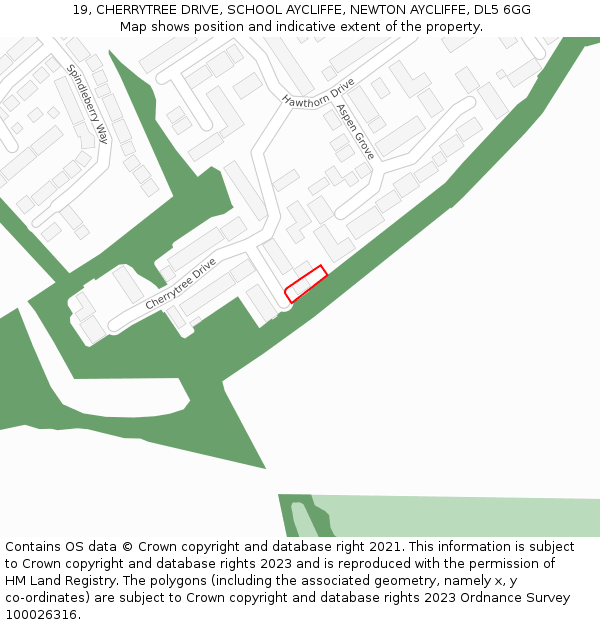 19, CHERRYTREE DRIVE, SCHOOL AYCLIFFE, NEWTON AYCLIFFE, DL5 6GG: Location map and indicative extent of plot