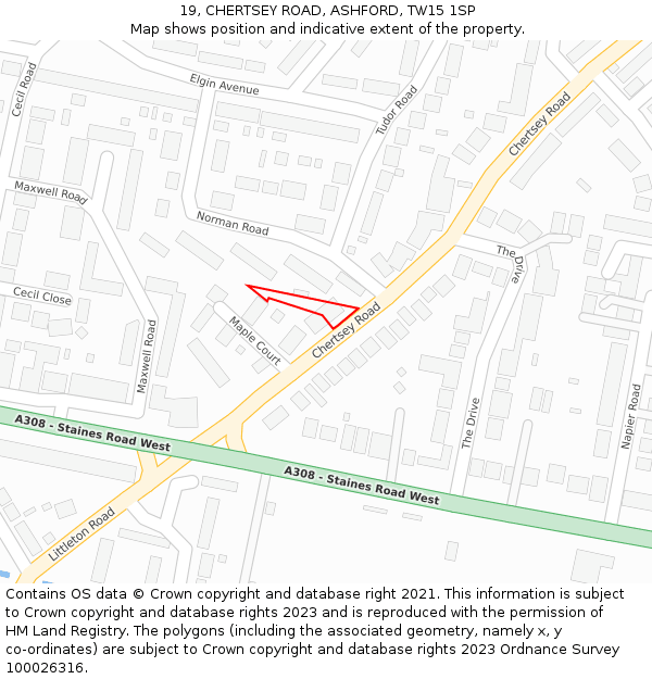 19, CHERTSEY ROAD, ASHFORD, TW15 1SP: Location map and indicative extent of plot