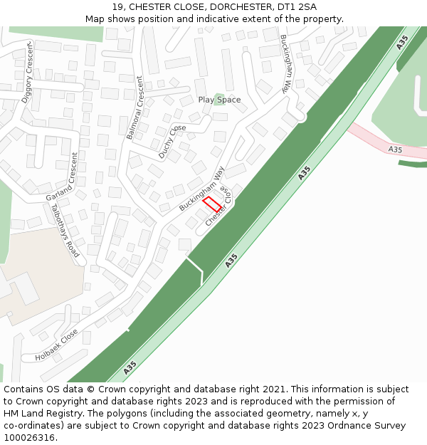 19, CHESTER CLOSE, DORCHESTER, DT1 2SA: Location map and indicative extent of plot