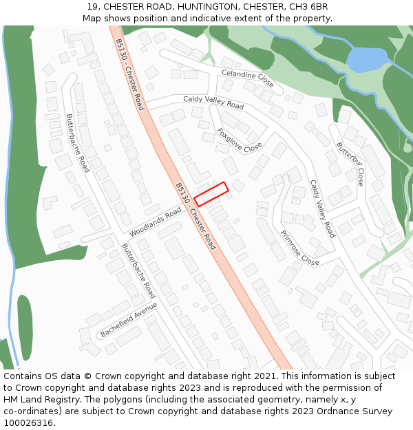 19, CHESTER ROAD, HUNTINGTON, CHESTER, CH3 6BR: Location map and indicative extent of plot