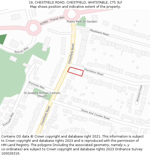 19, CHESTFIELD ROAD, CHESTFIELD, WHITSTABLE, CT5 3LF: Location map and indicative extent of plot