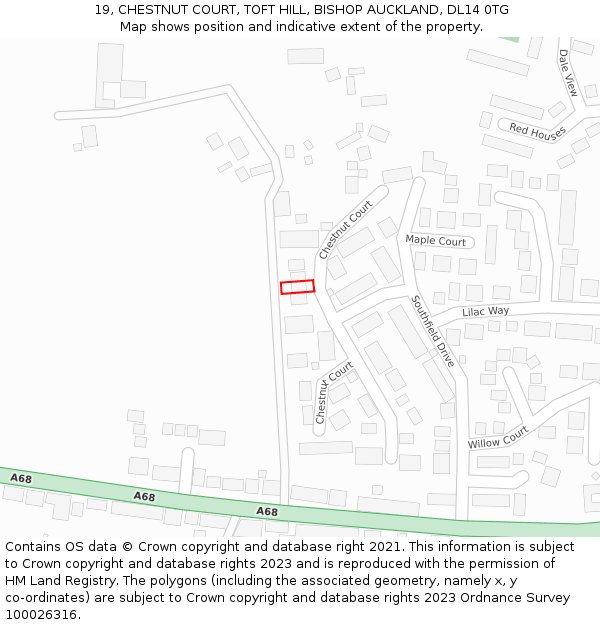 19, CHESTNUT COURT, TOFT HILL, BISHOP AUCKLAND, DL14 0TG: Location map and indicative extent of plot