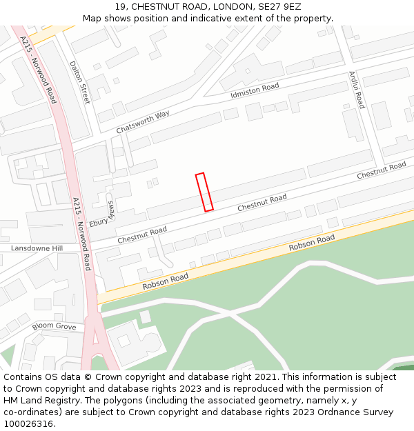 19, CHESTNUT ROAD, LONDON, SE27 9EZ: Location map and indicative extent of plot