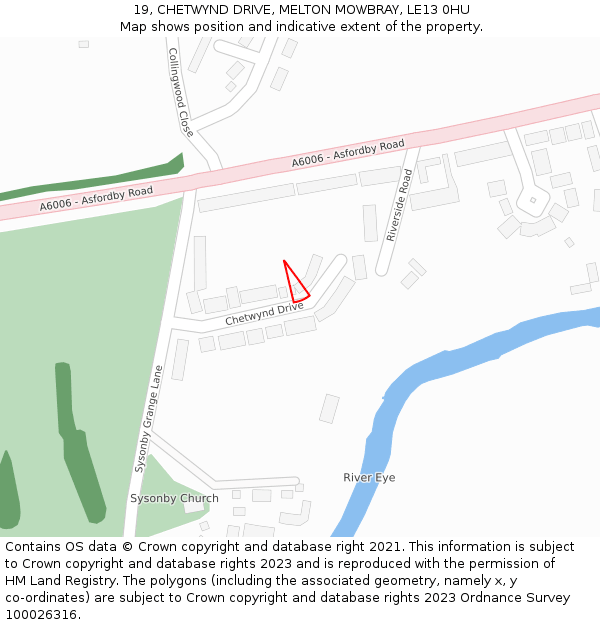 19, CHETWYND DRIVE, MELTON MOWBRAY, LE13 0HU: Location map and indicative extent of plot