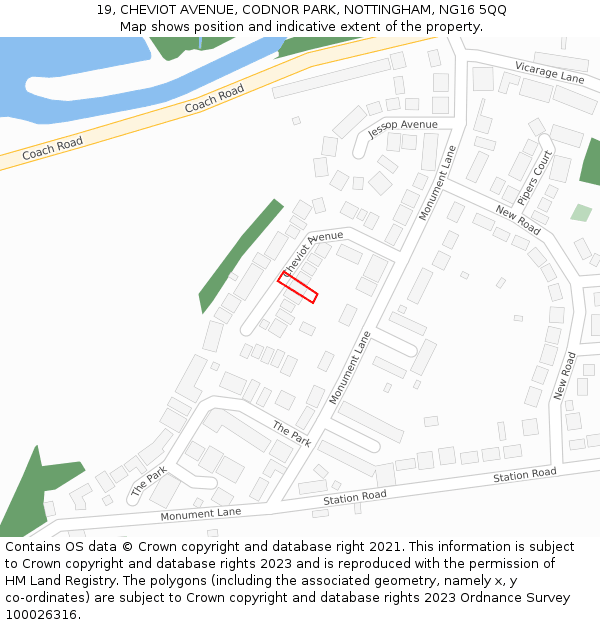 19, CHEVIOT AVENUE, CODNOR PARK, NOTTINGHAM, NG16 5QQ: Location map and indicative extent of plot