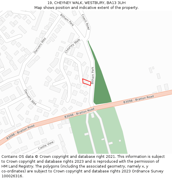 19, CHEYNEY WALK, WESTBURY, BA13 3UH: Location map and indicative extent of plot